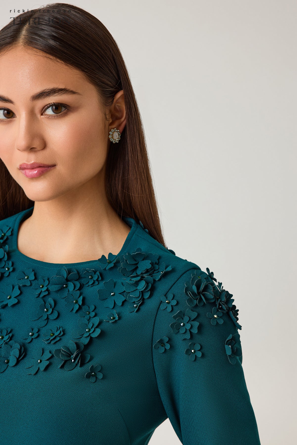 Crepe A Line Dress with Applique Florettes