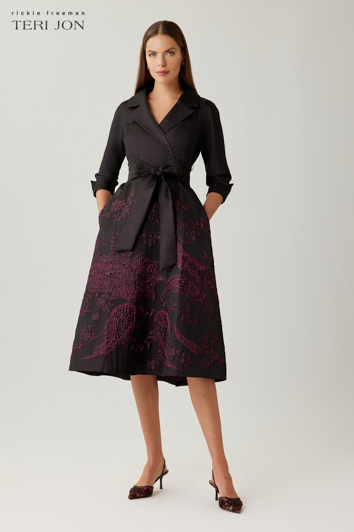 Jacquard and Paisley Double Breasted Shirt Waist Dress