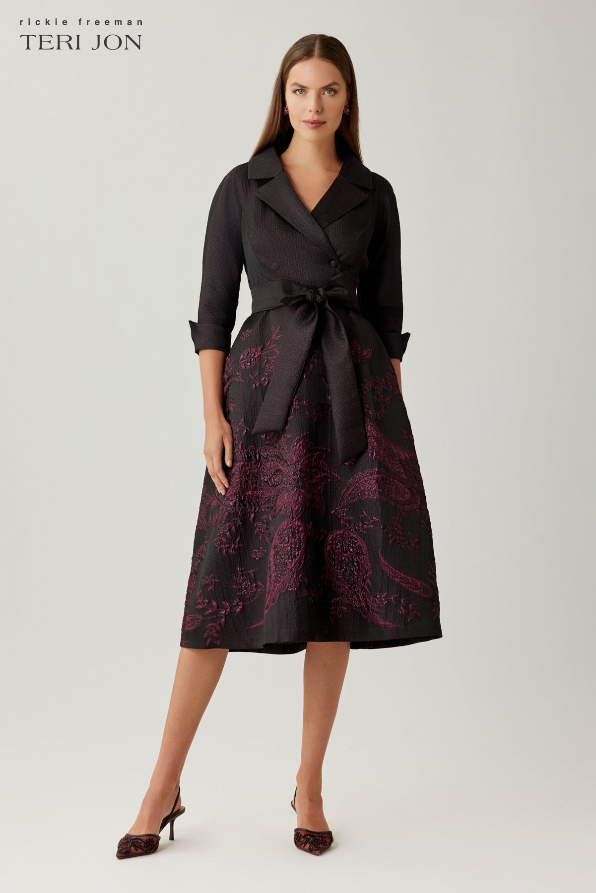 Jacquard and Paisley Double Breasted Shirt Waist Dress