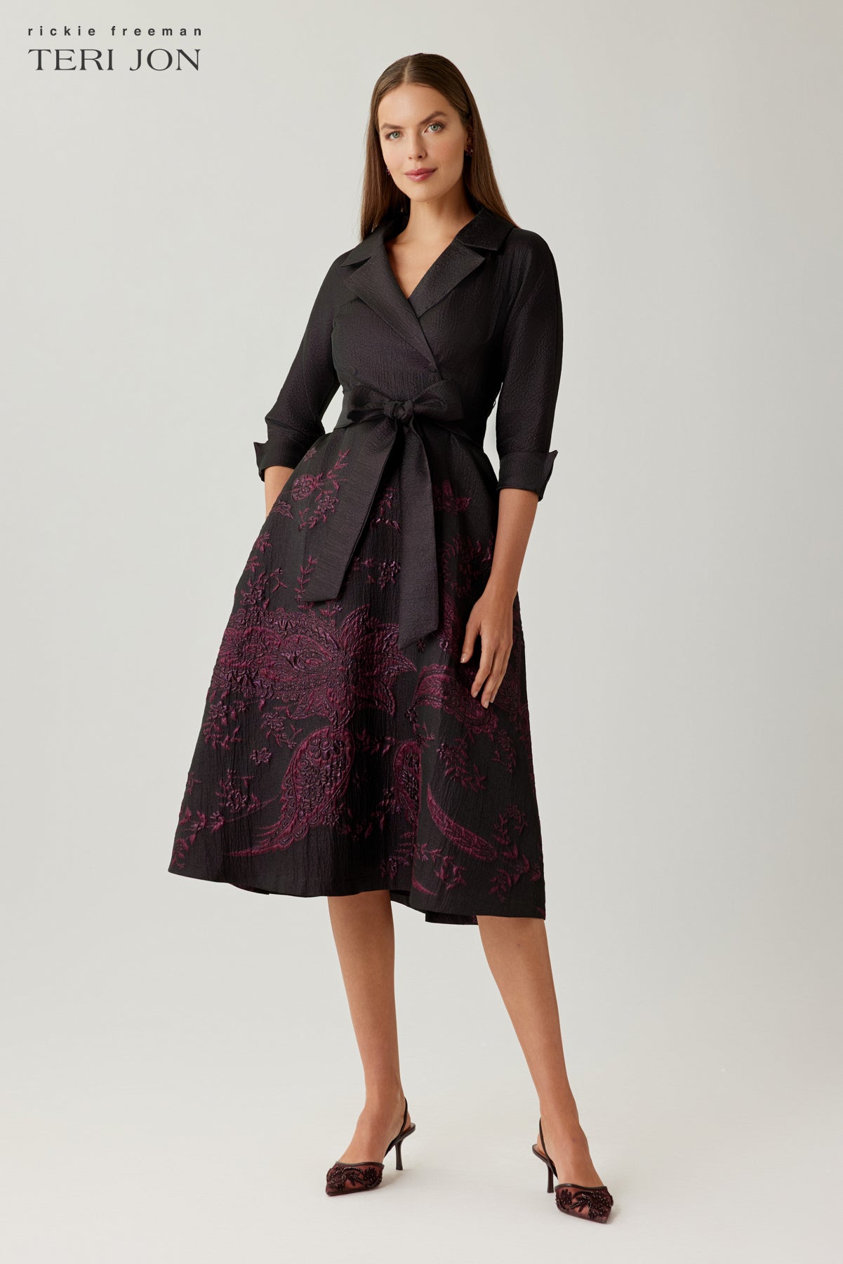 Jacquard and Paisley Double Breasted Shirt Waist Dress