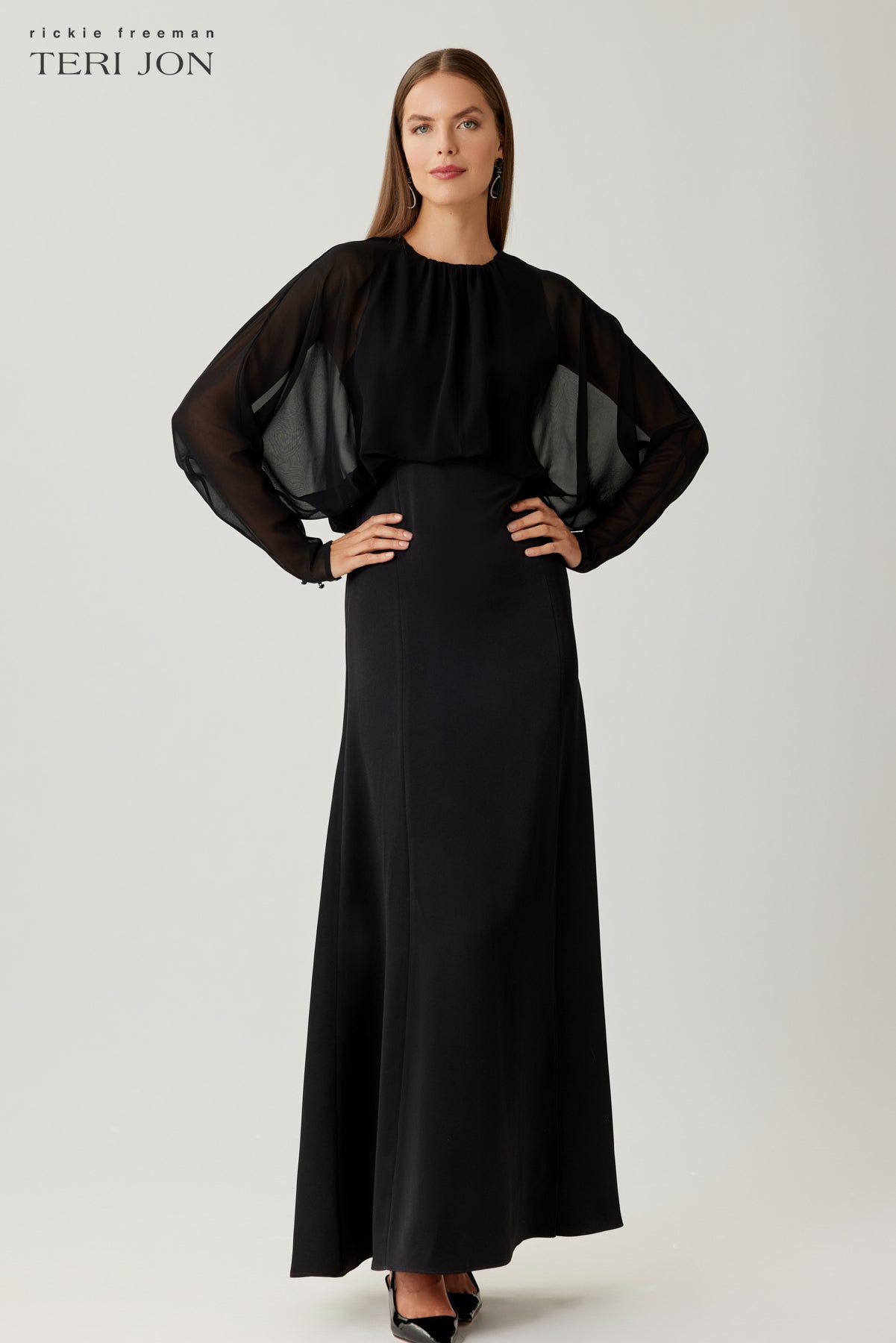 Crepe Dress with Chiffon Dolman Sleeve