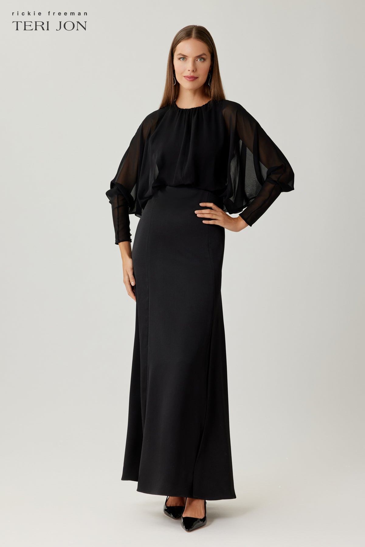 Crepe Dress with Chiffon Dolman Sleeve