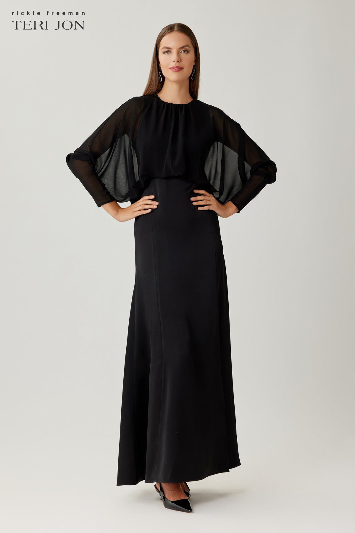 Crepe Dress with Chiffon Dolman Sleeve