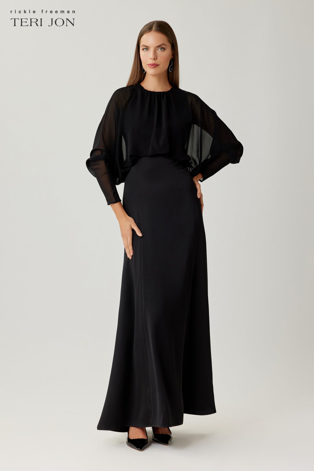 Crepe Dress with Chiffon Dolman Sleeve