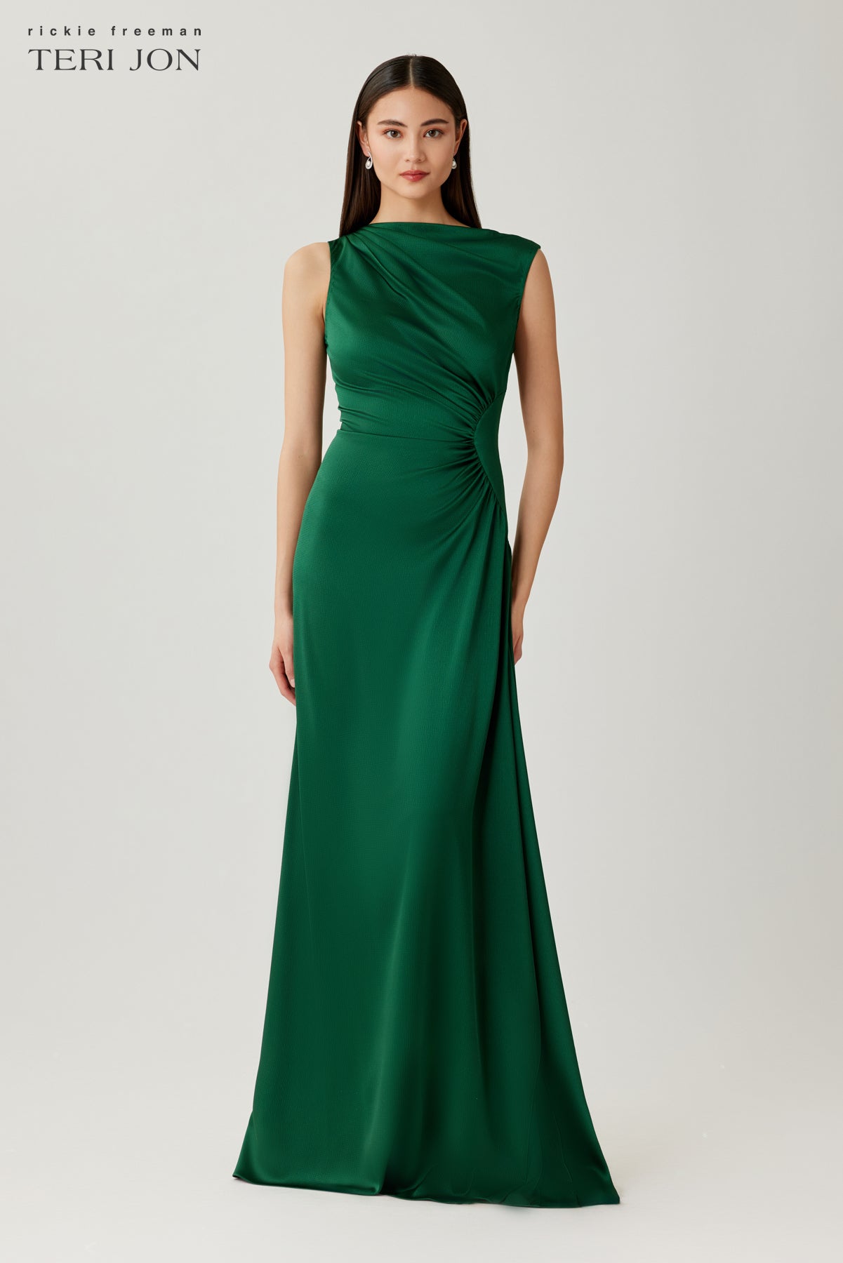 Hammer Satin Shirred Side Ruched Gown