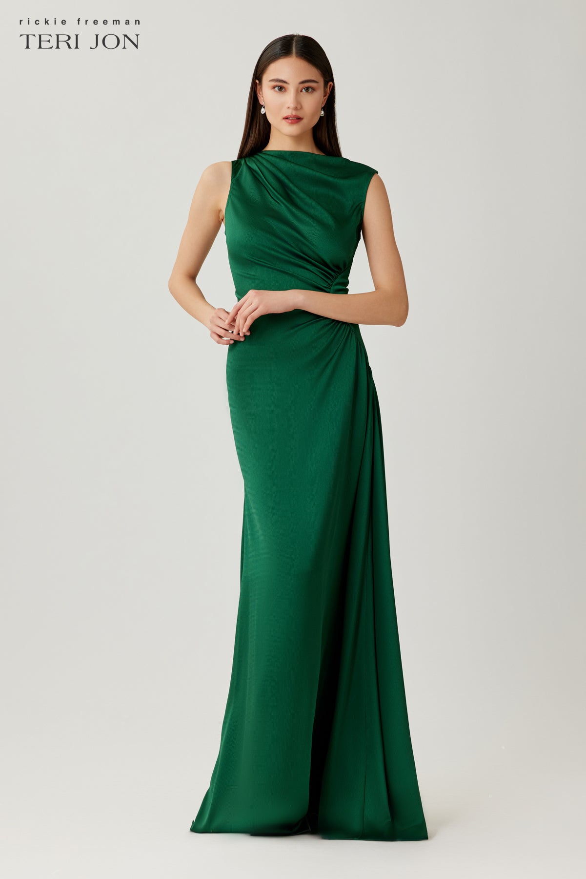 Hammer Satin Shirred Side Ruched Gown