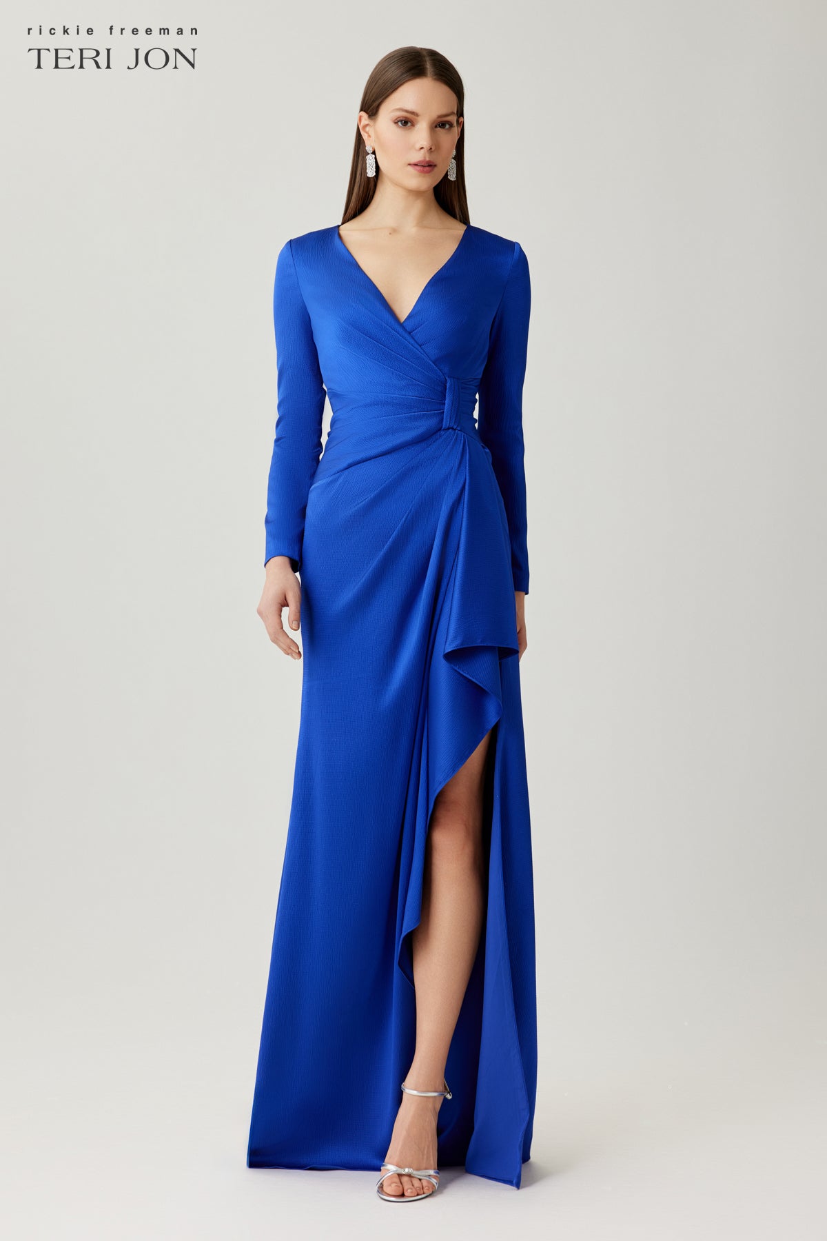 Pebble Satin Side Drape Formal Gown