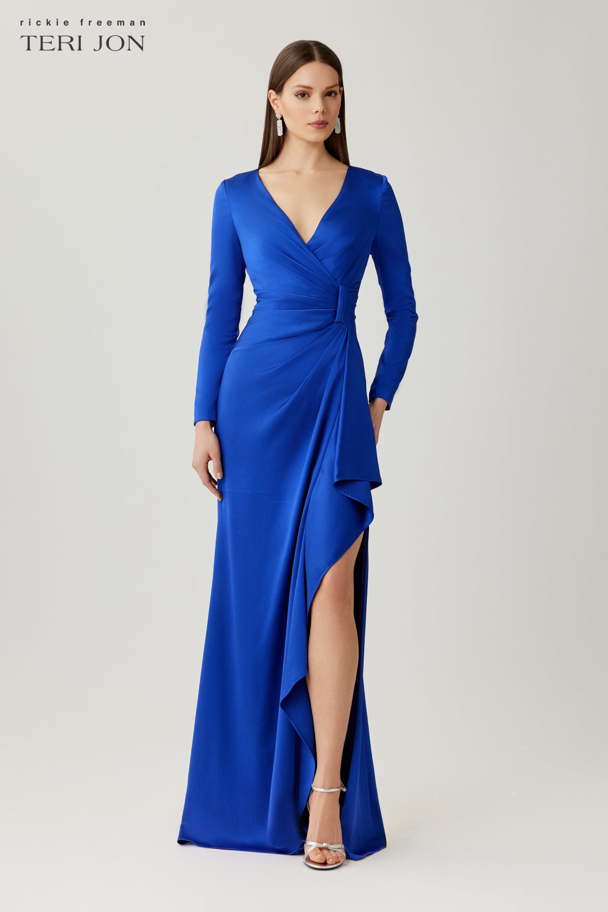 Pebble Satin Side Drape Formal Gown