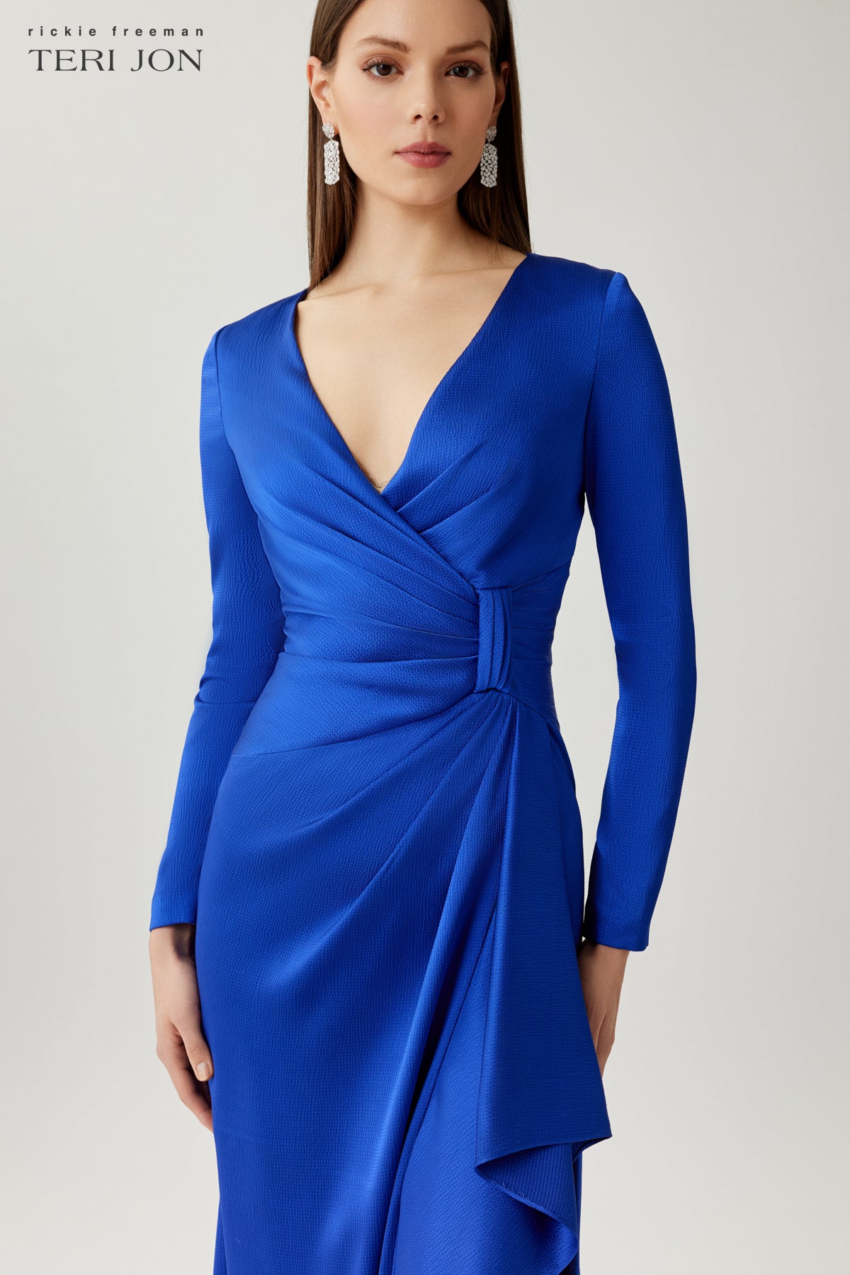 Pebble Satin Side Drape Formal Gown