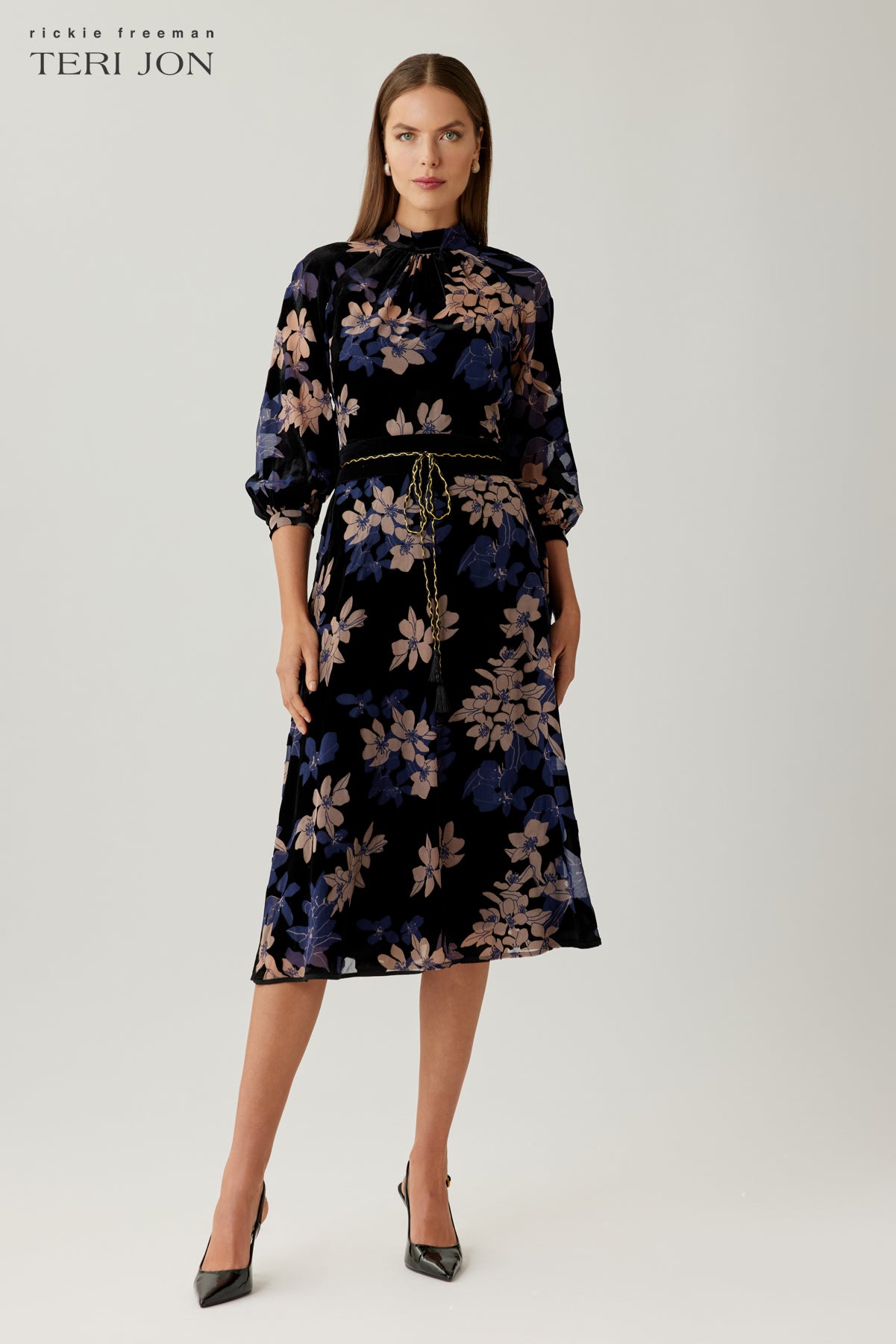 Velvet Floral Burnout Midi Dress
