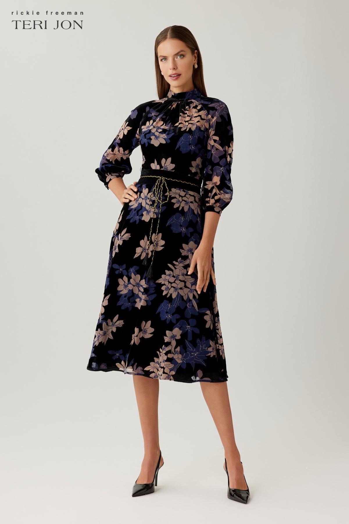 Velvet Floral Burnout Midi Dress