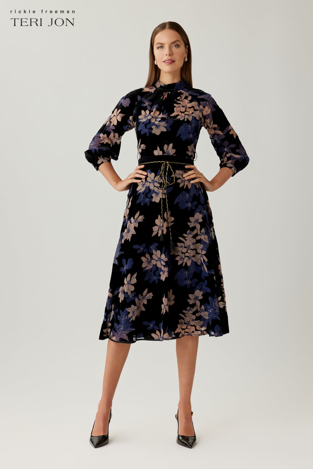 Velvet Floral Burnout Midi Dress
