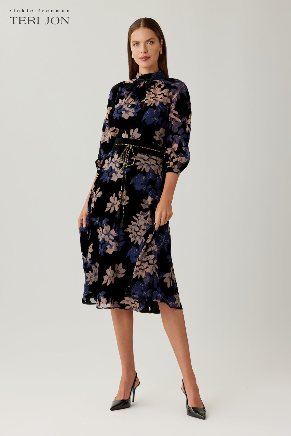 Velvet Floral Burnout Midi Dress