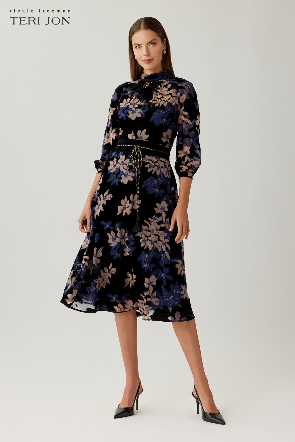 Velvet Floral Burnout Midi Dress