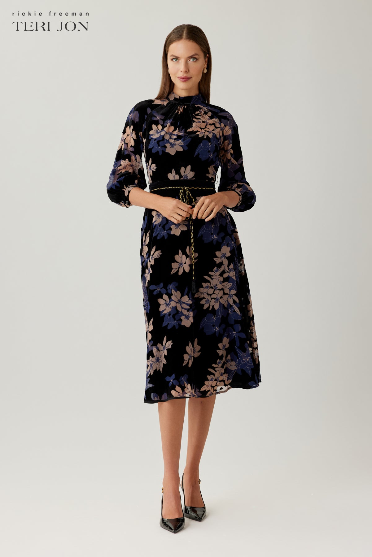 Velvet Floral Burnout Midi Dress