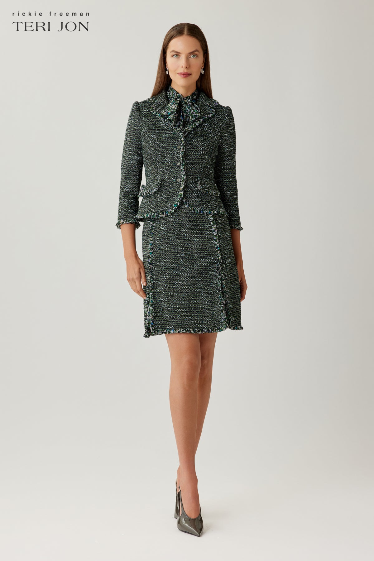 Tweed Chiffon Trim Dress And Jacket Set
