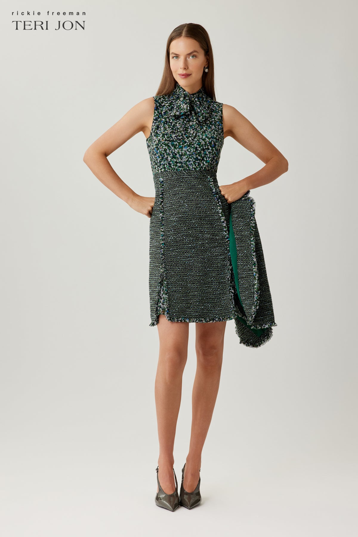 Tweed Chiffon Trim Dress And Jacket Set