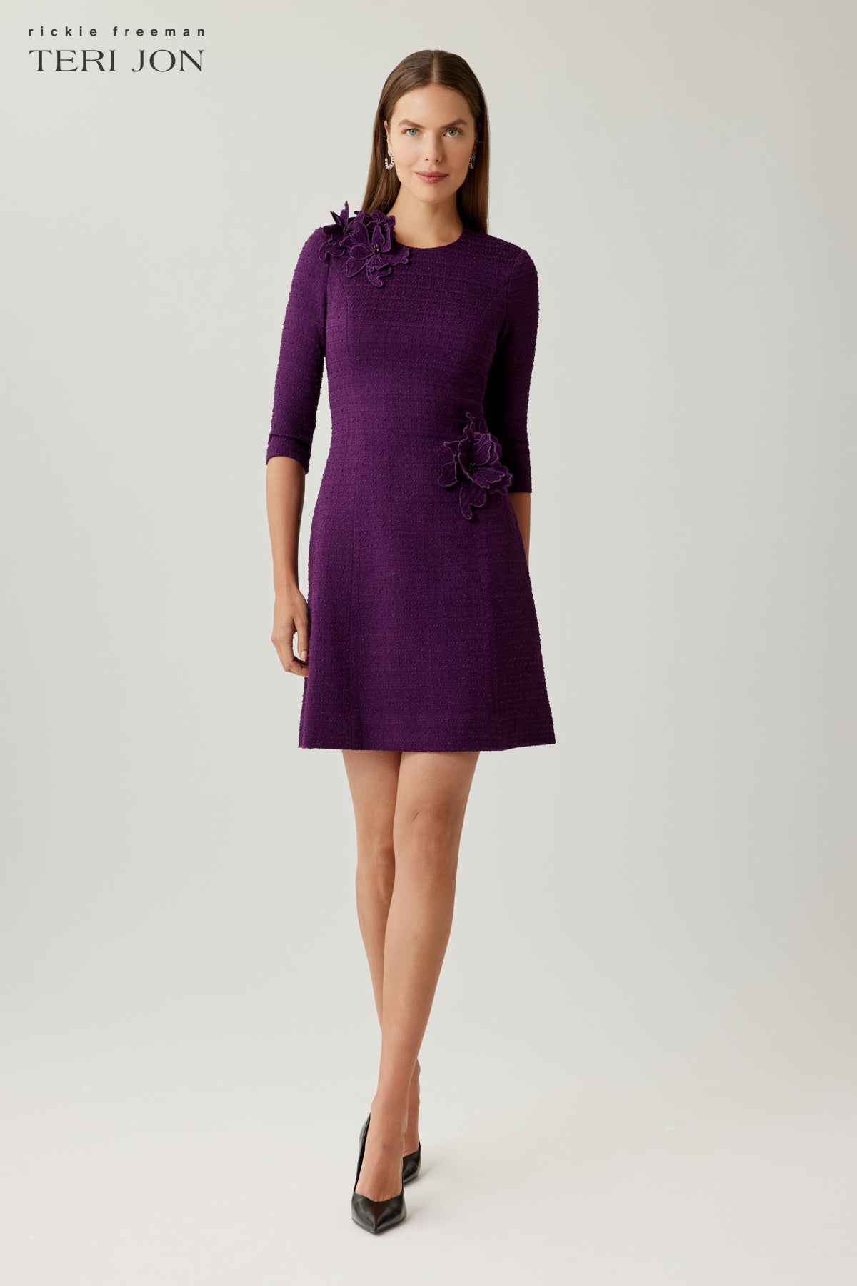 Embellished Boucle Knit Fit And Flare Dress