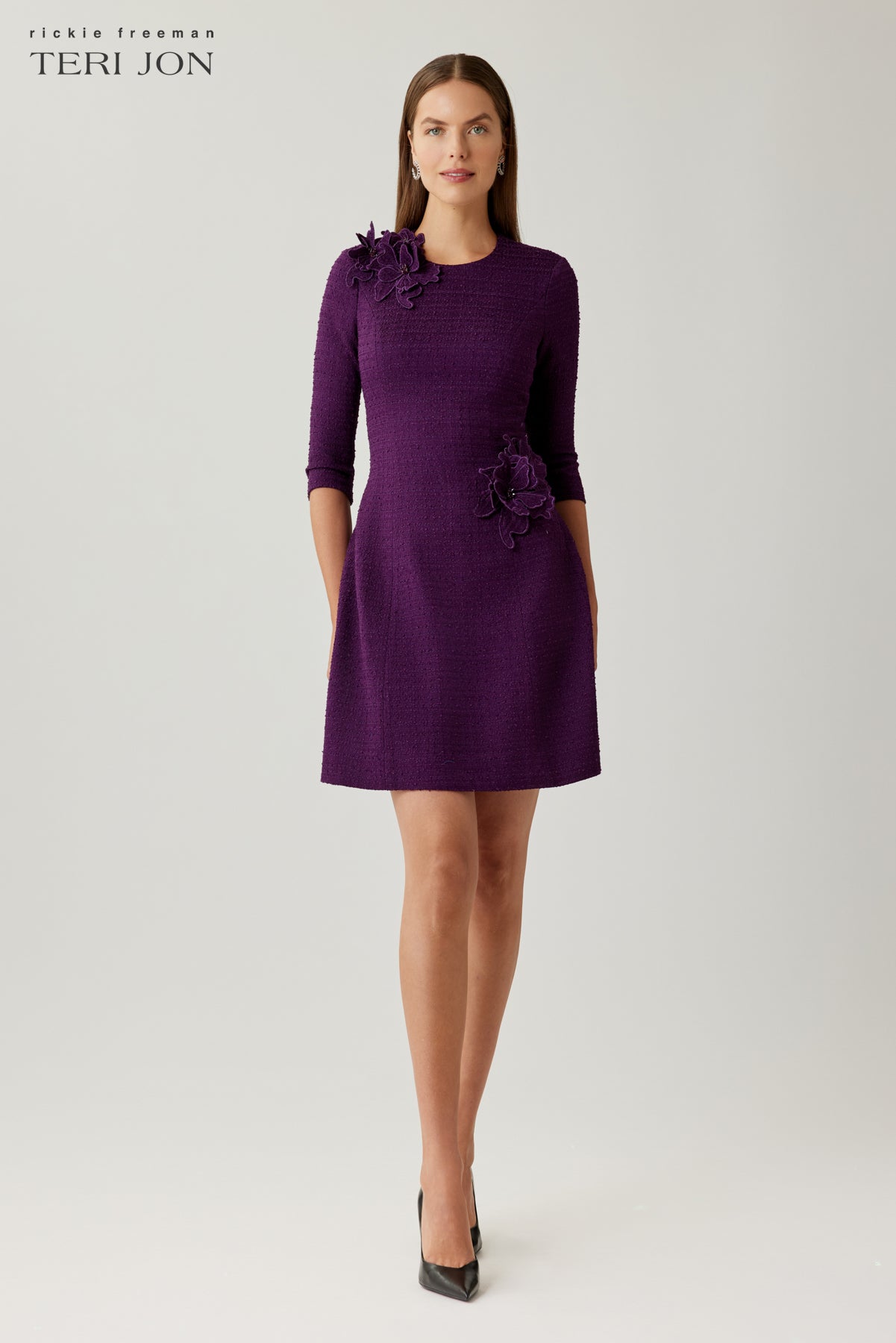 Embellished Boucle Knit Fit And Flare Dress