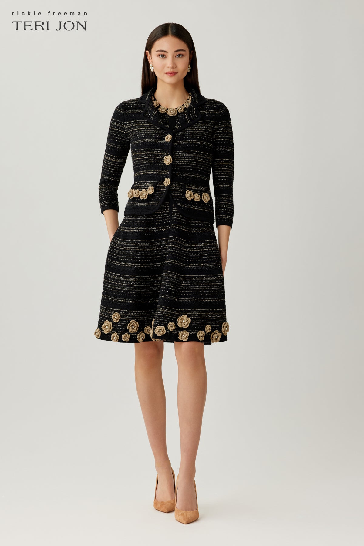 Floral Trim Boucle Knit Jacket