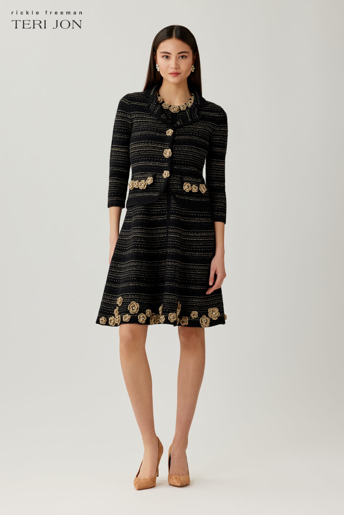 Floral Trim Boucle Knit Jacket