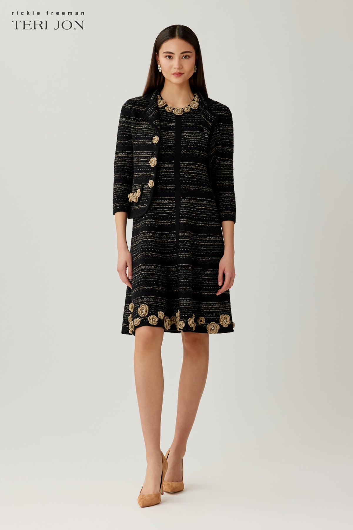 Floral Trim Boucle Knit Jacket