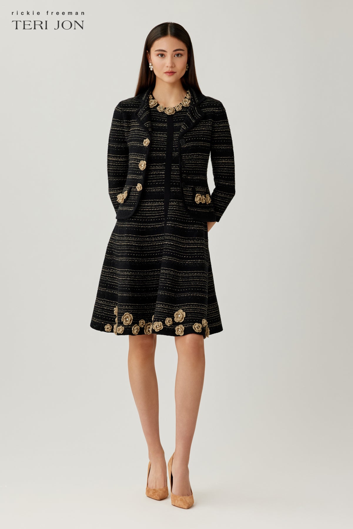 Floral Trim Boucle Knit Jacket