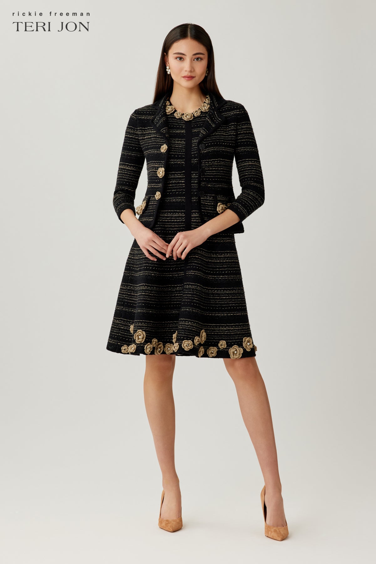 Floral Trim Boucle Knit Jacket