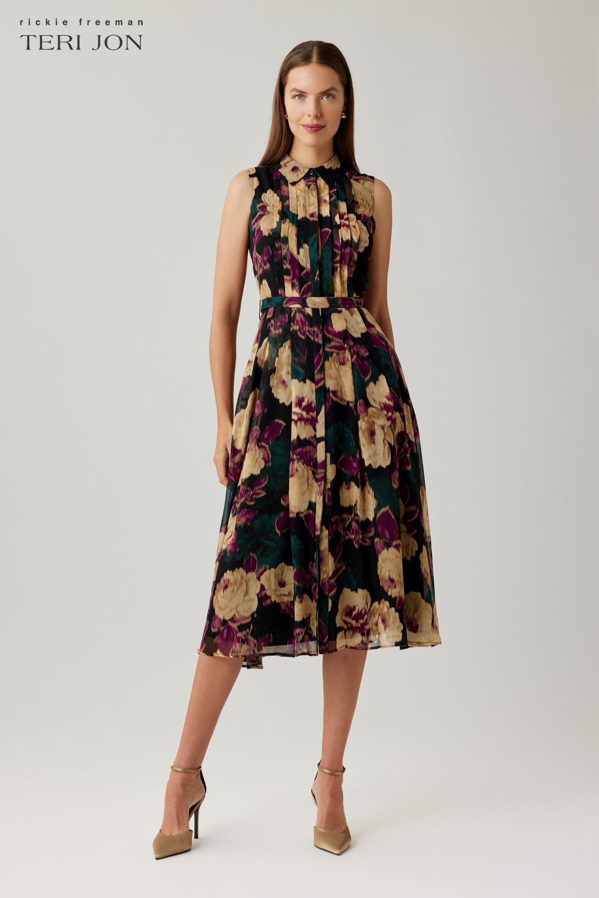 Chiffon Floral Printed Midi Shirt Dress