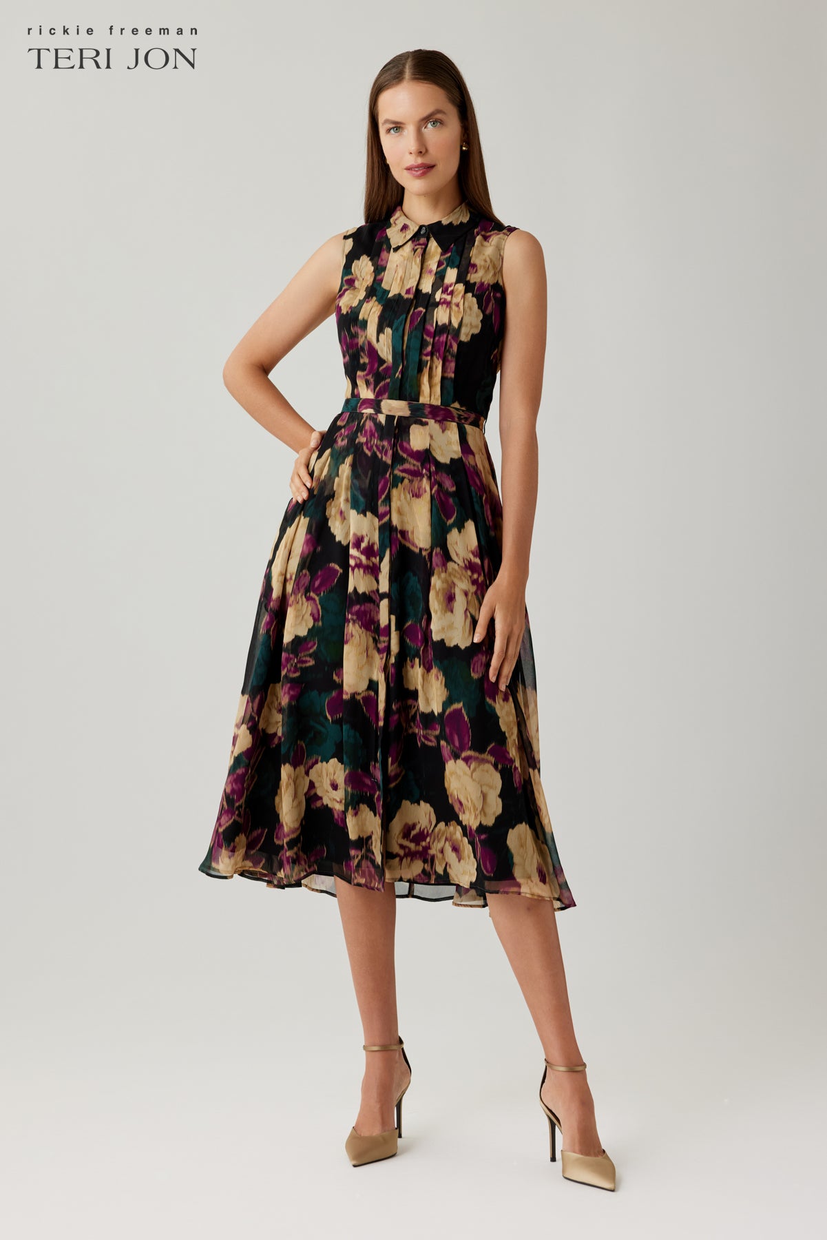 Chiffon Floral Printed Midi Shirt Dress