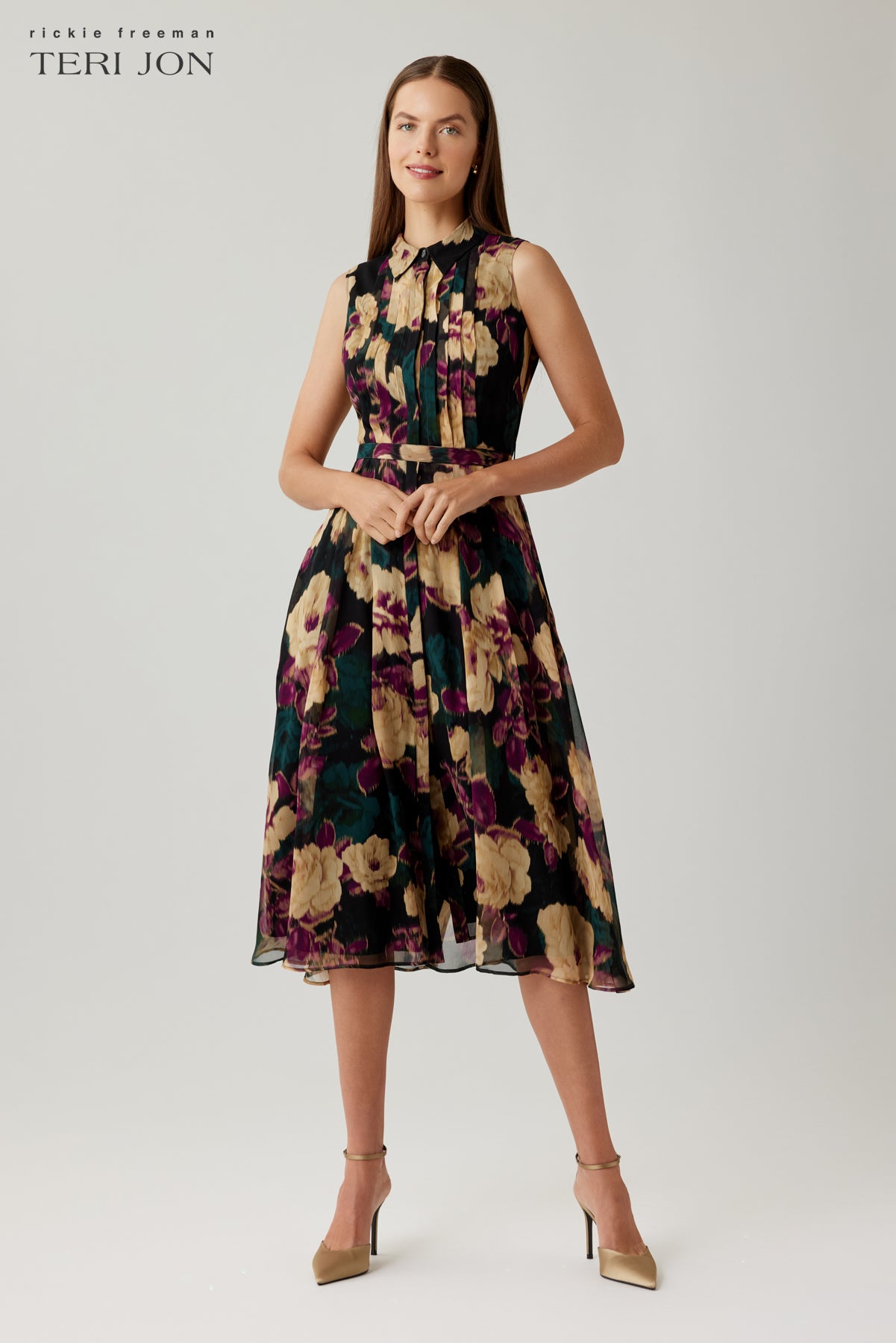 Chiffon Floral Printed Midi Shirt Dress