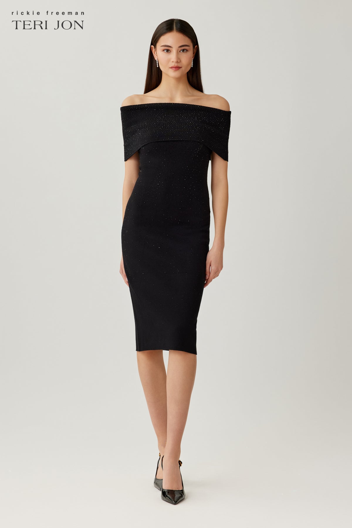 Off The Shoulder Sparkle Knit Dress