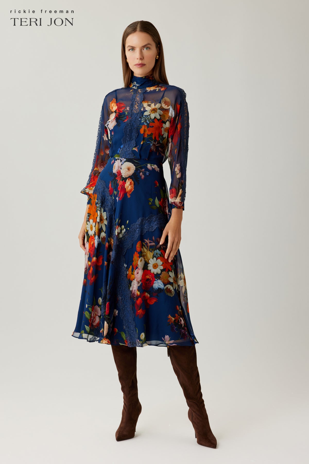 Floral Printed Chiffon Midi Dress