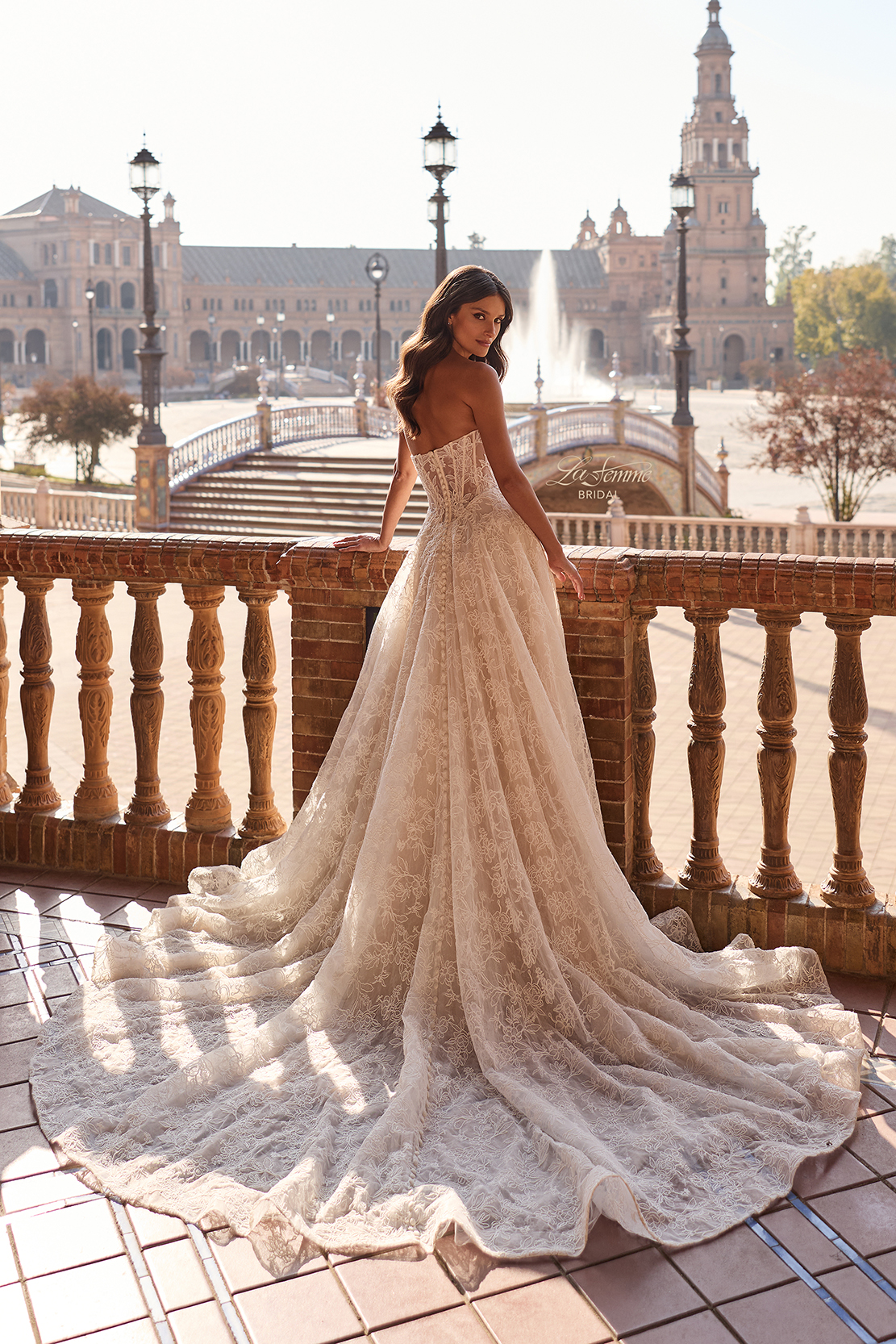 Beautiful Strapless Lace A-Line Wedding Dress with High Slit